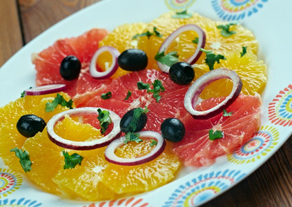 西里橙色沙拉西班牙和里烹饪的典型沙拉菜盘子美食意大利语图片