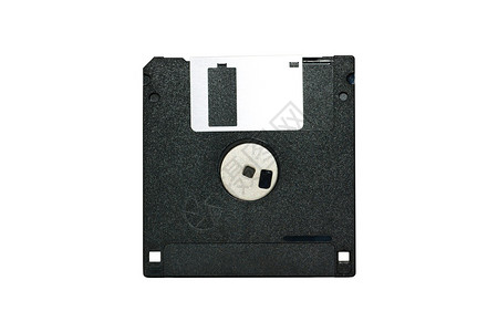 被白色背景孤立的旧黑色磁盘备份的复古图片