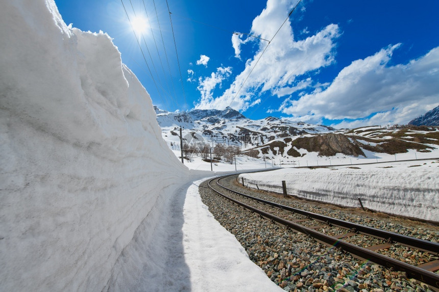 雪山之间的铁路图片