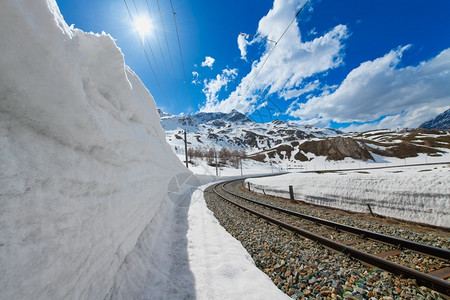 雪山之间的铁路图片