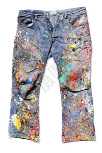 颜色肮脏的用丙烯酸艺术涂料覆盖的旧牛仔裤染色图片