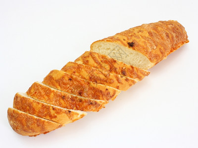 新鲜出炉烘烤的法国面包干枯长面包被白种芝士隔绝而冻碎图片
