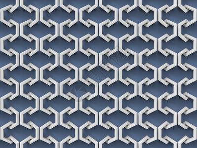 3d使ABstraction在蓝壁背景上连接半白色六边形图案抽象的无缝几何背景图片