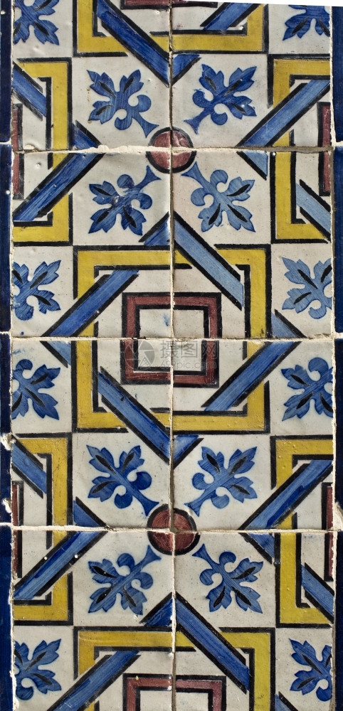 建筑学阿祖莱霍装饰旧里斯本大楼的传统蓝色彩瓷砖板建筑物图片