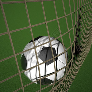 玩竞赛抽象的足球在网中3D图片