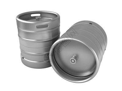 啤酒厂3d桶的转化分离成白色背景铝银图片