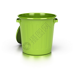 斌拒绝在白色背景上打开含有倒影空垃圾桶的白绿色垃圾桶并打开空绿色垃圾桶超过友好设计图片