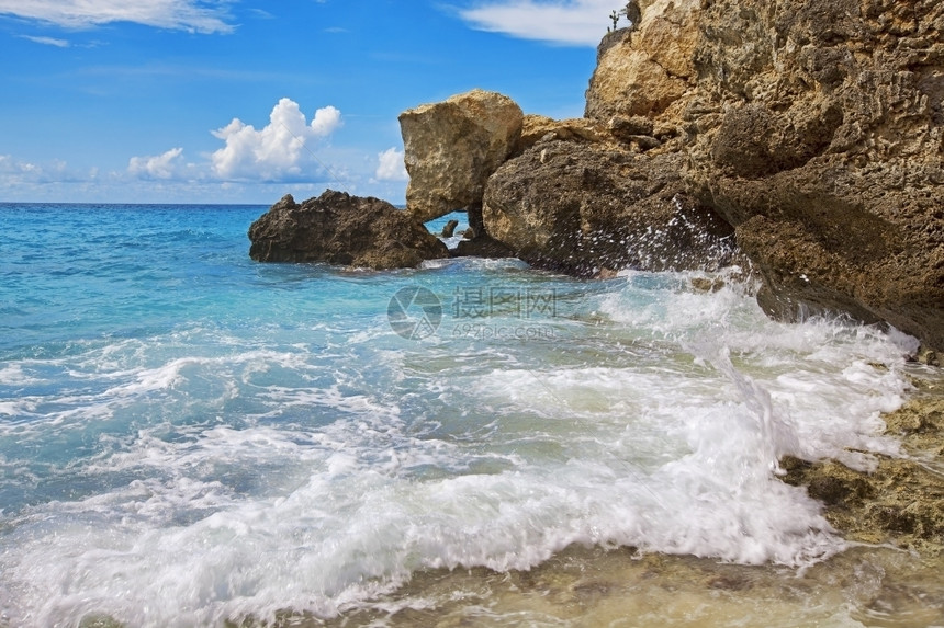 加勒比海库拉索岛海岸礁石图片