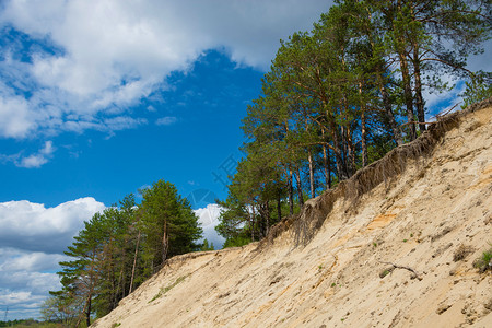 俄罗斯Ivanovo地区Klyazma河的沙岩悬崖冷静克利亚兹马景观图片