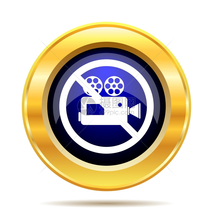 金子白色背景上禁止摄像头图标的互联网按键警告照片图片