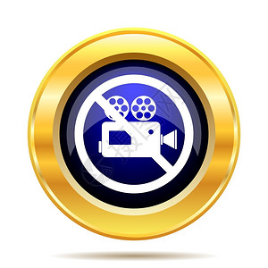 金子白色背景上禁止摄像头图标的互联网按键警告照片背景图片