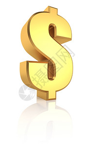 在白色背景上孤立的黄金美元货币符号3d成本钱闪亮的图片