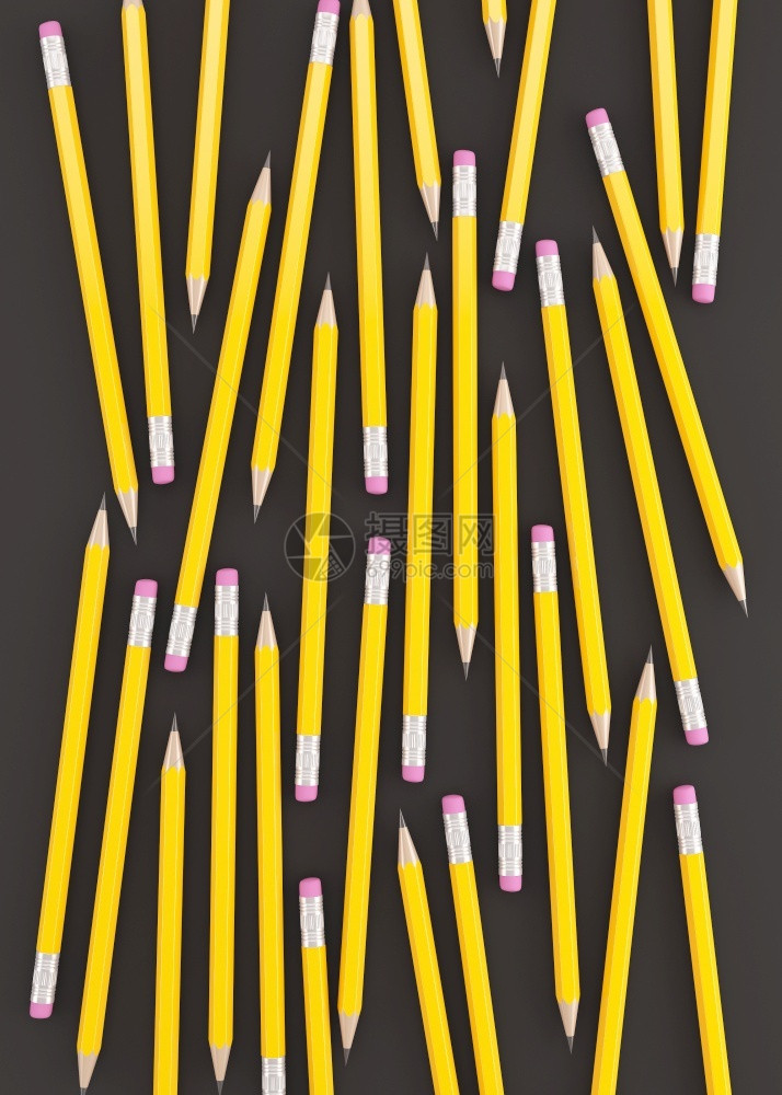 写3d在黑色背景上制作黄铅笔商业颜色图片