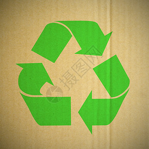 纸箱上的绿色再循环符号行业境回收背景图片