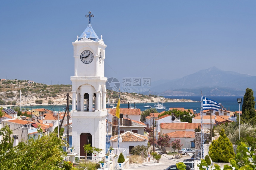 尖塔正统希腊萨莫斯东正教堂Samos岛图片