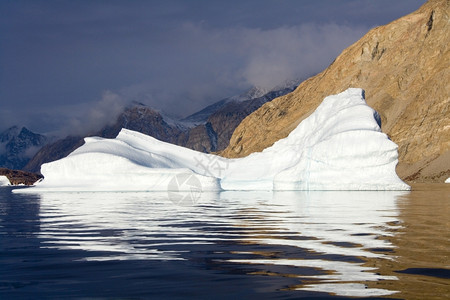 斯科斯比松漂浮的冰旅行东格陵兰斯比松远处的西北Fjord的Iceberg背景