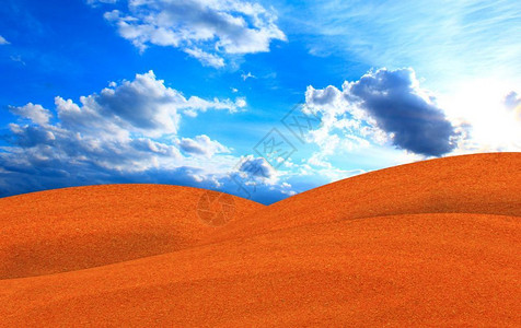蓝天白云下红色沙漠风光图片