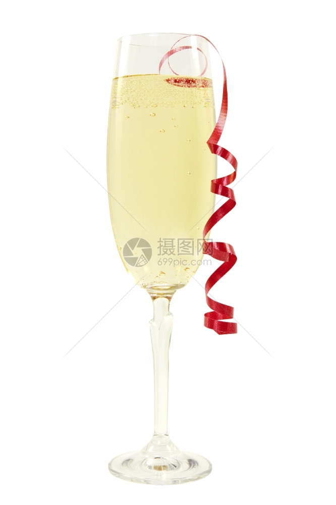 弓酒精前夕在白色背景上被隔离的香槟玻璃杯图片