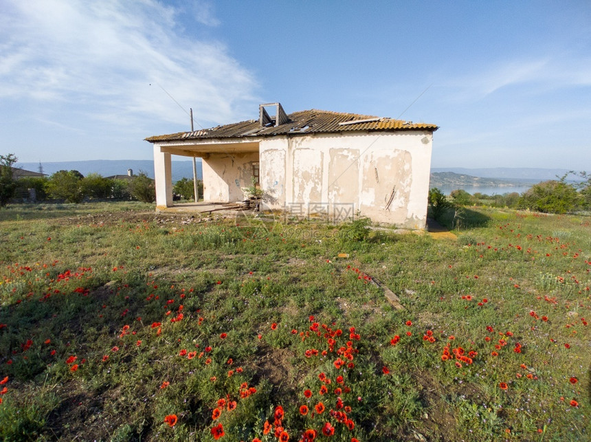 山间的美丽草地和小屋图片