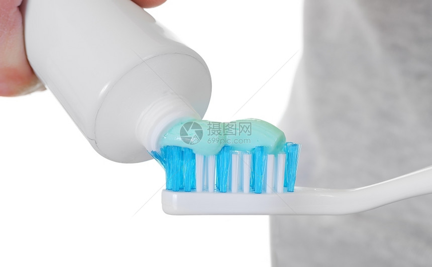 修饰将牙膏应用到刷上复制空间隔着白色药物超过图片