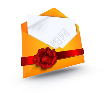 通讯电子邮件白色背景上带有红礼弓的封装信背景图片