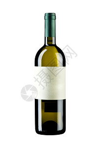 完全密封的葡萄酒瓶子在wiite背景上隔绝一个空白标签威特庆典图片