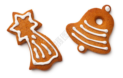 甜的磨砂圣诞姜饼干在白色背景上孤立于白戒指图片