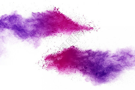 在白色背景上分离的紫色粉末爆炸幻想溅抽象的背景图片