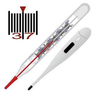 医疗的温度计和比例测量白色背景的插图在白色背景上的插图数字电子图片