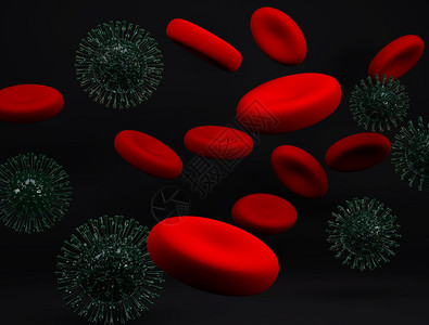 2019冠状病疾病粒子红色的细菌CoronaVirus2019带血Covid193D渲染生病了设计图片
