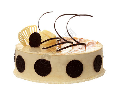 庆典美食奶油蛋糕白色背景上加巧克力的棕色图片