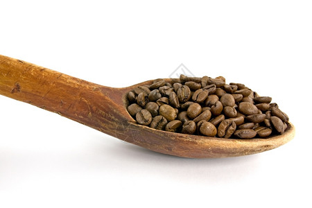 木勺中的咖啡豆背景图片