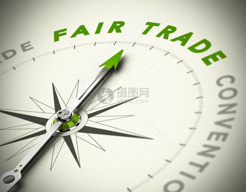 艺术公平的单词指南针着绿色字词公平贸易而不是纸面背景模糊效果概念形象公平贸易咨询FairTradeConsulting图片