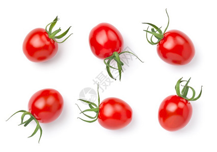 多汁的生红色从上方有机樱桃白背景孤立的番红柿上观测到白色背景的切丽茄背景图片