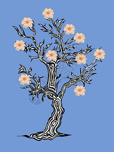 美丽的树蓝底花朵和鲜现代的蓝色极好背景图片