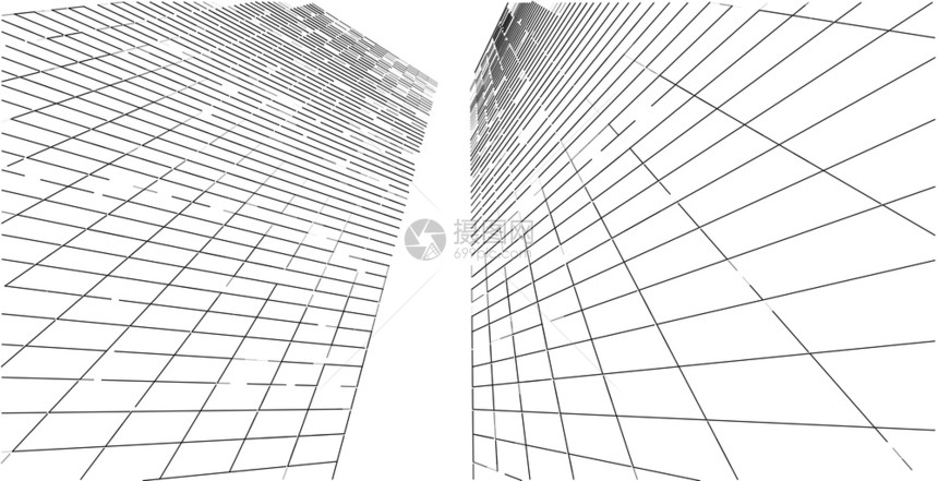 摩天大楼现代建筑化结构有线框架城市概念Werframe3D建筑图解插学图片