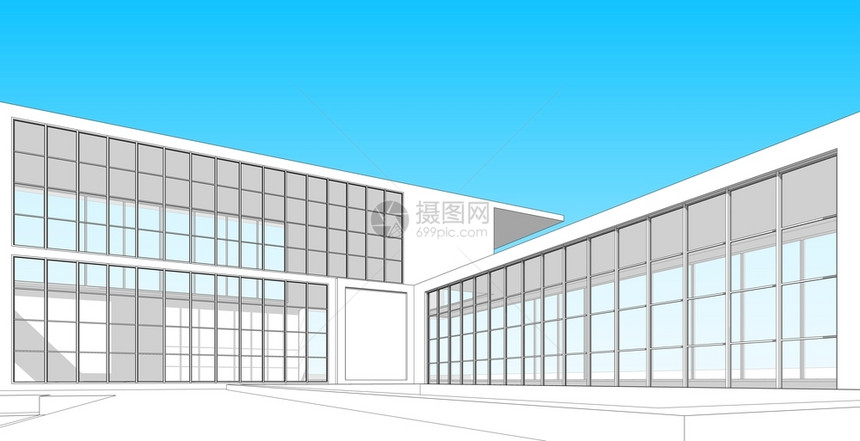 城市景观形象的现代建筑化结构有线框架城市概念Werframe3D建筑图解抽象的图片