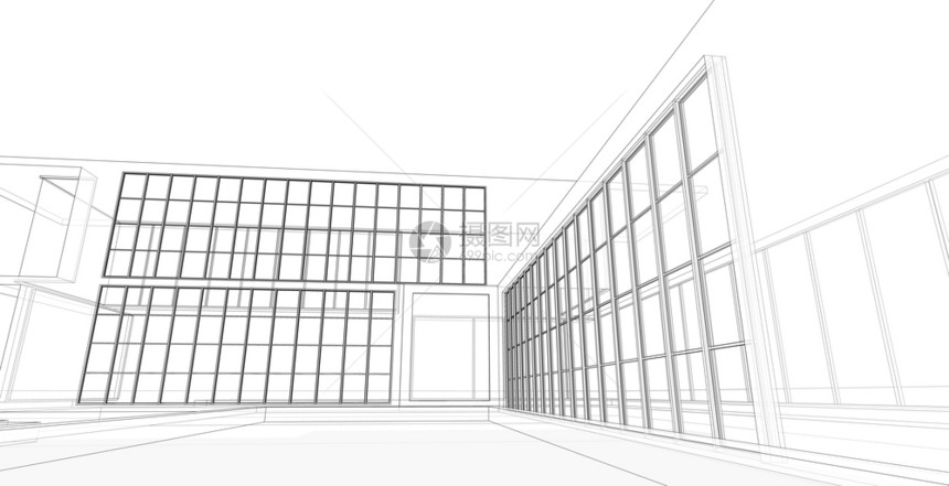 绘画建筑的现代化结构有线框架城市概念Werframe3D建筑图解抽象的图片