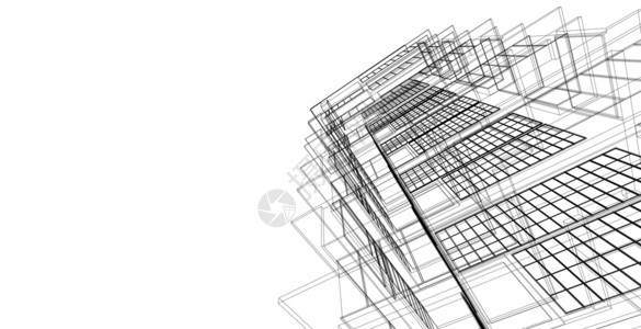 大楼外墙施工插图绘画摩天大楼现代建筑化结构有线框架城市概念Werframe3D建筑图解设计图片