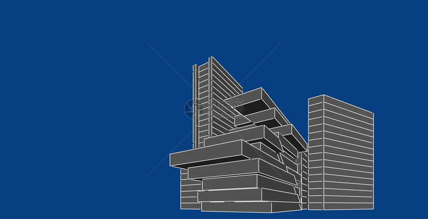 当代的现建筑化结构有线框架城市概念Werframe3D建筑图解外部的公寓图片