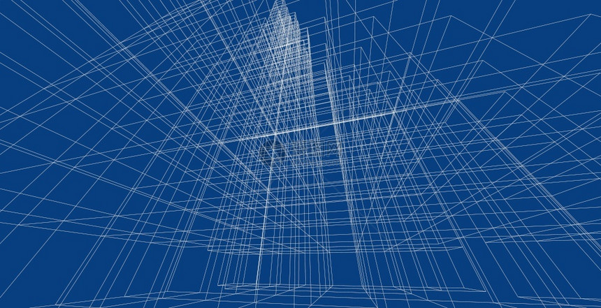 建筑的抽象几何背景3D说明现代建筑结构的电线框架建筑学抽象的图片