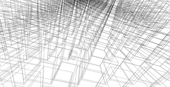 抽象几何建筑背景3D说明现代建筑结构的电线框架建筑学几何公寓图片