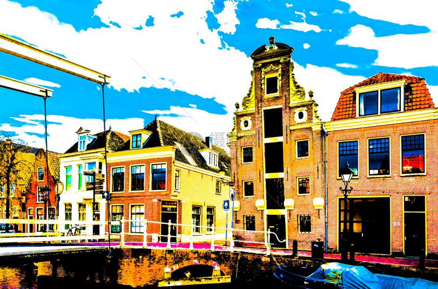 欧洲荷兰Alkmaar的建筑物和桥梁令人振奋地说明情况城市镇图片