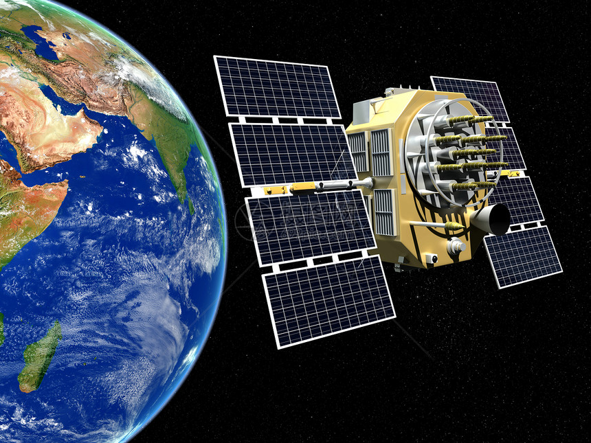 硬质合金3d地球周围轨道GPS卫星石块的3d转化宇宙科学图片
