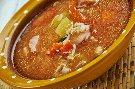墨西哥鸡和大米汤快关门盘子蔬菜热的图片