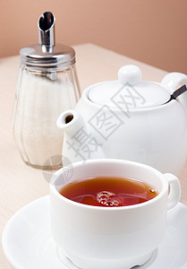茶壶紧闭的杯餐具热的细节图片