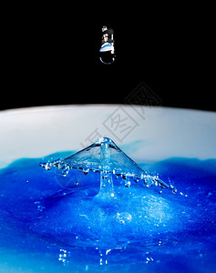 细节圆圈在空间飞行的蓝色水滴碰撞次数冻结图片