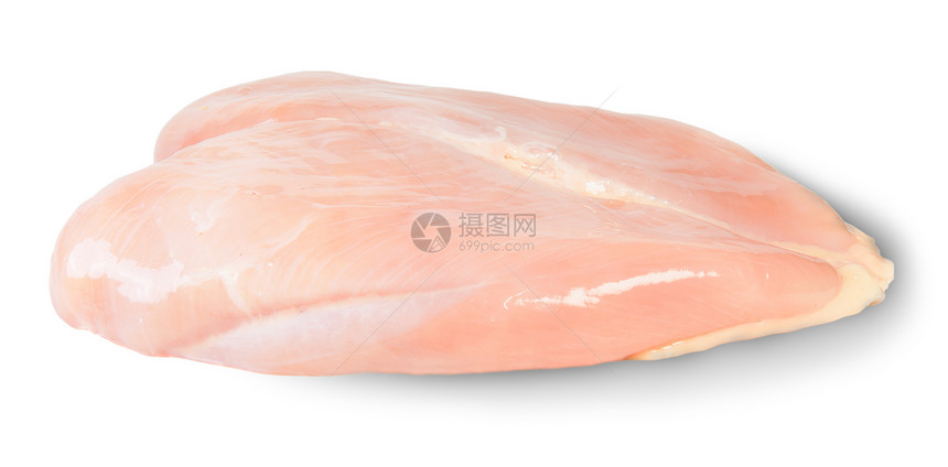 白种背景孤立的原生鸡吃营养肉图片