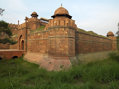 莫卧儿德里门和印度首都德里市红堡的色沙石垒印度首都德里城防御印度人图片