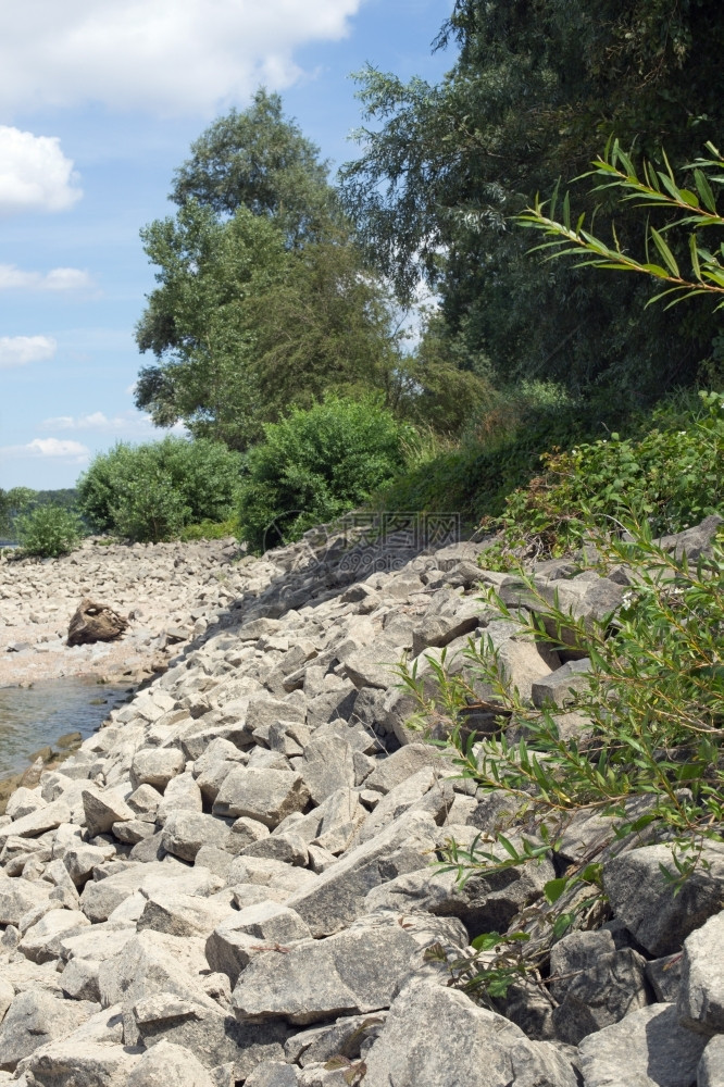 岩石蓝色的德国赫森州格恩海姆莱茵河滨岸石头图片